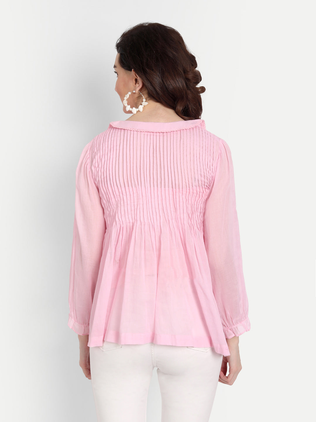 Baby Pink Heart Embroidery Collar Top