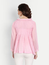 Baby Pink Heart Embroidery Collar Top