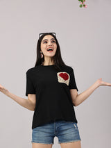 Maroon heart Crochet Pocket  T-shirt
