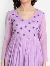 Lavender Flower Embroidery Kurta Set