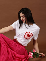Red Heart Scallop Pocket  T-shirt
