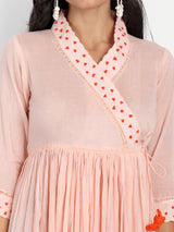 Peach French Knot Hand Embroidery Dress