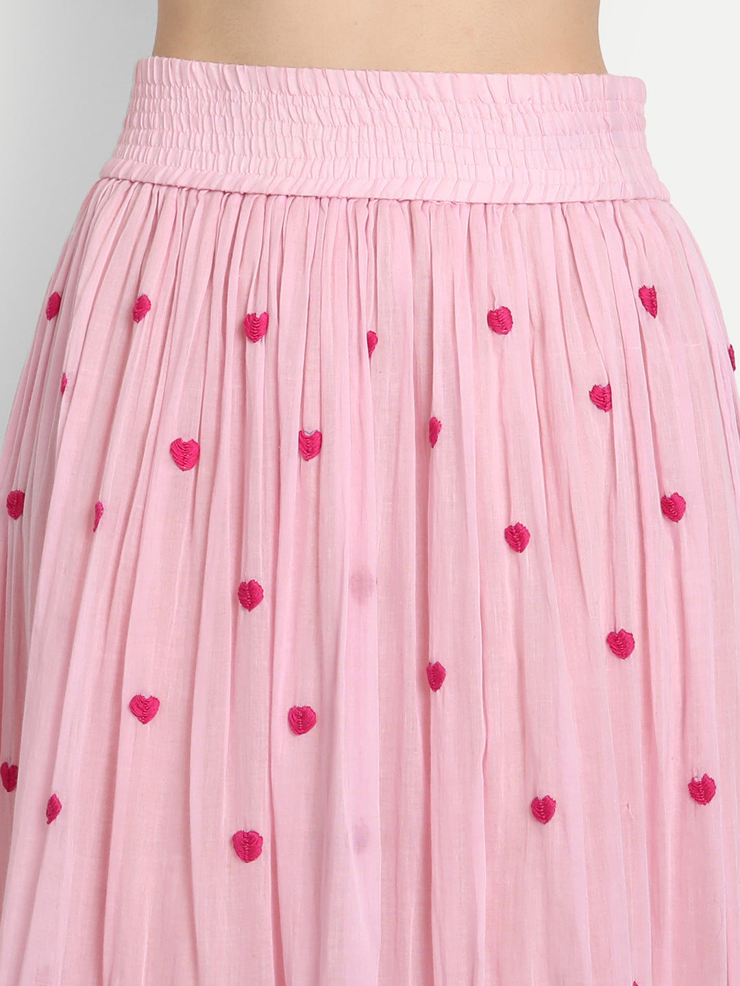 Baby Pink Heart Embroidery Ruffle Skirt
