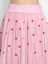 Baby Pink Heart Embroidery Ruffle Skirt