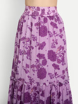 Bird Print Purple Ruffle Skirt