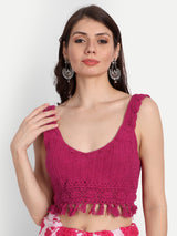 Pink Bird Print Frill Saree