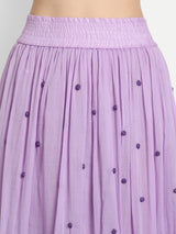 Lavender Rose Embroidery Ruffle Skirt