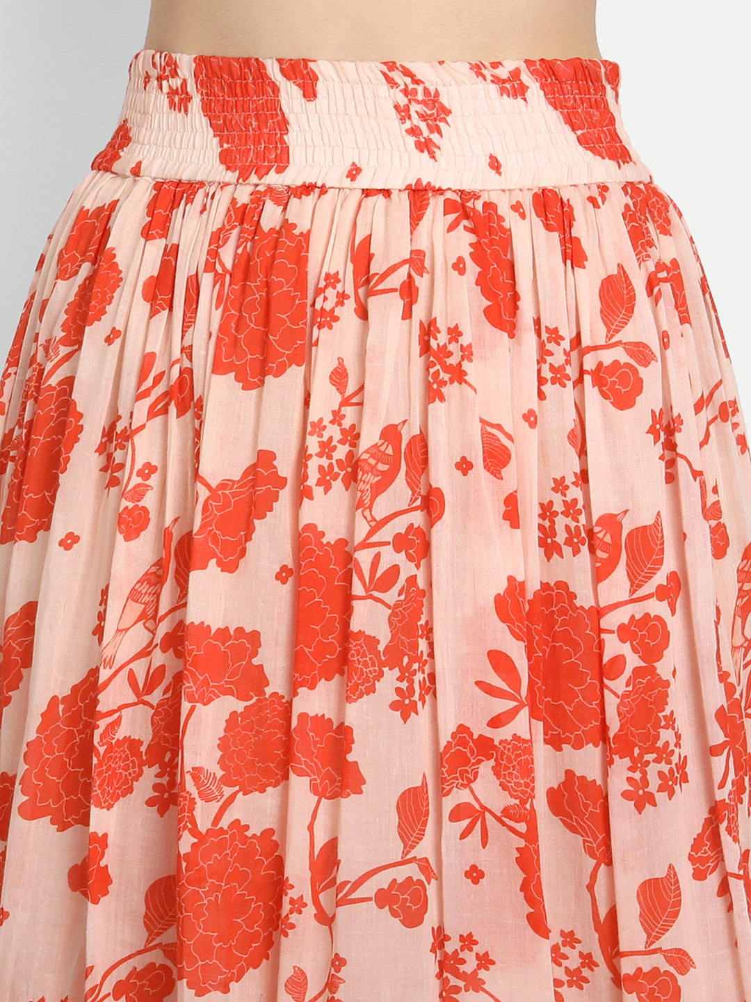 Bird Print Orange Ruffle Skirt