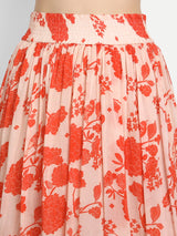 Bird Print Orange Ruffle Skirt
