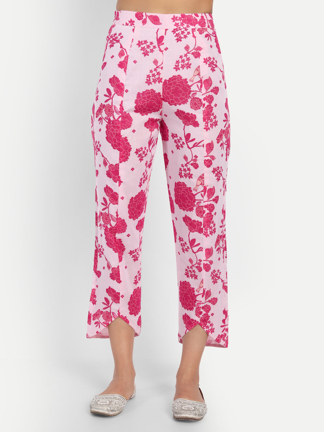 Pink Bird Print Kurta Set