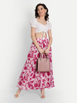 Bird Print Pink Ruffle Skirt