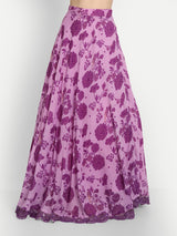 Purple Bird Print Lehenga With Blouse And Dupatta