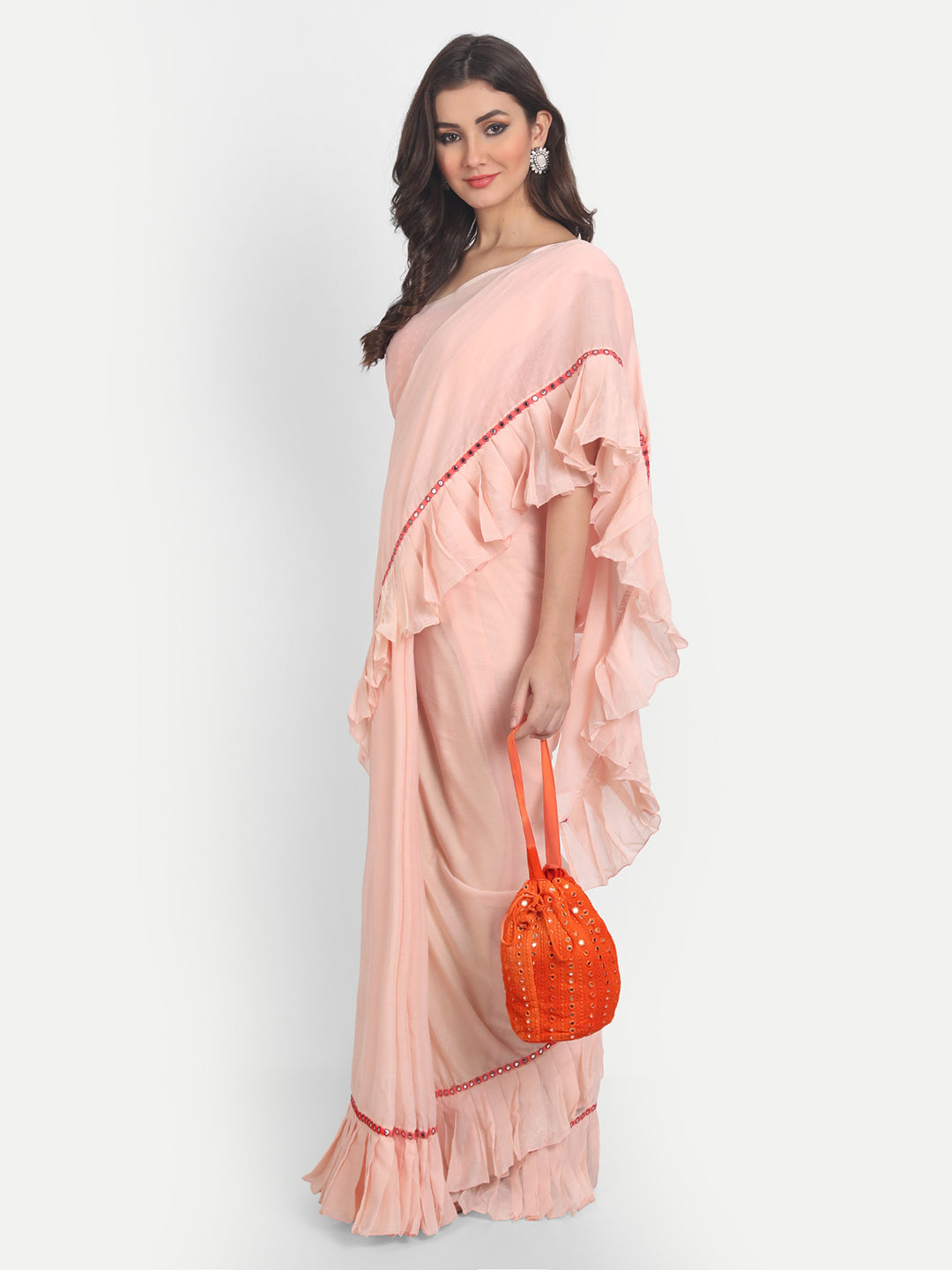 Peach Frill Saree