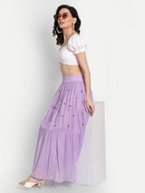Lavender Rose Embroidery Ruffle Skirt
