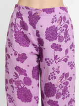 Purple Bird Print Kurta Set