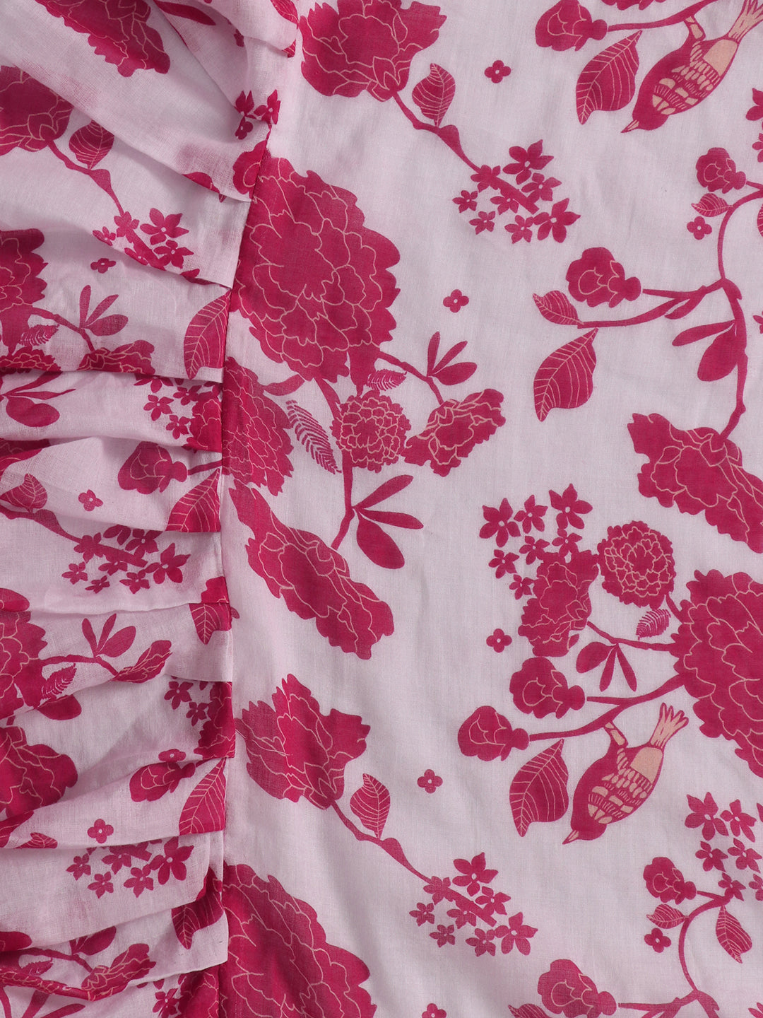 Pink Bird Print Frill Saree