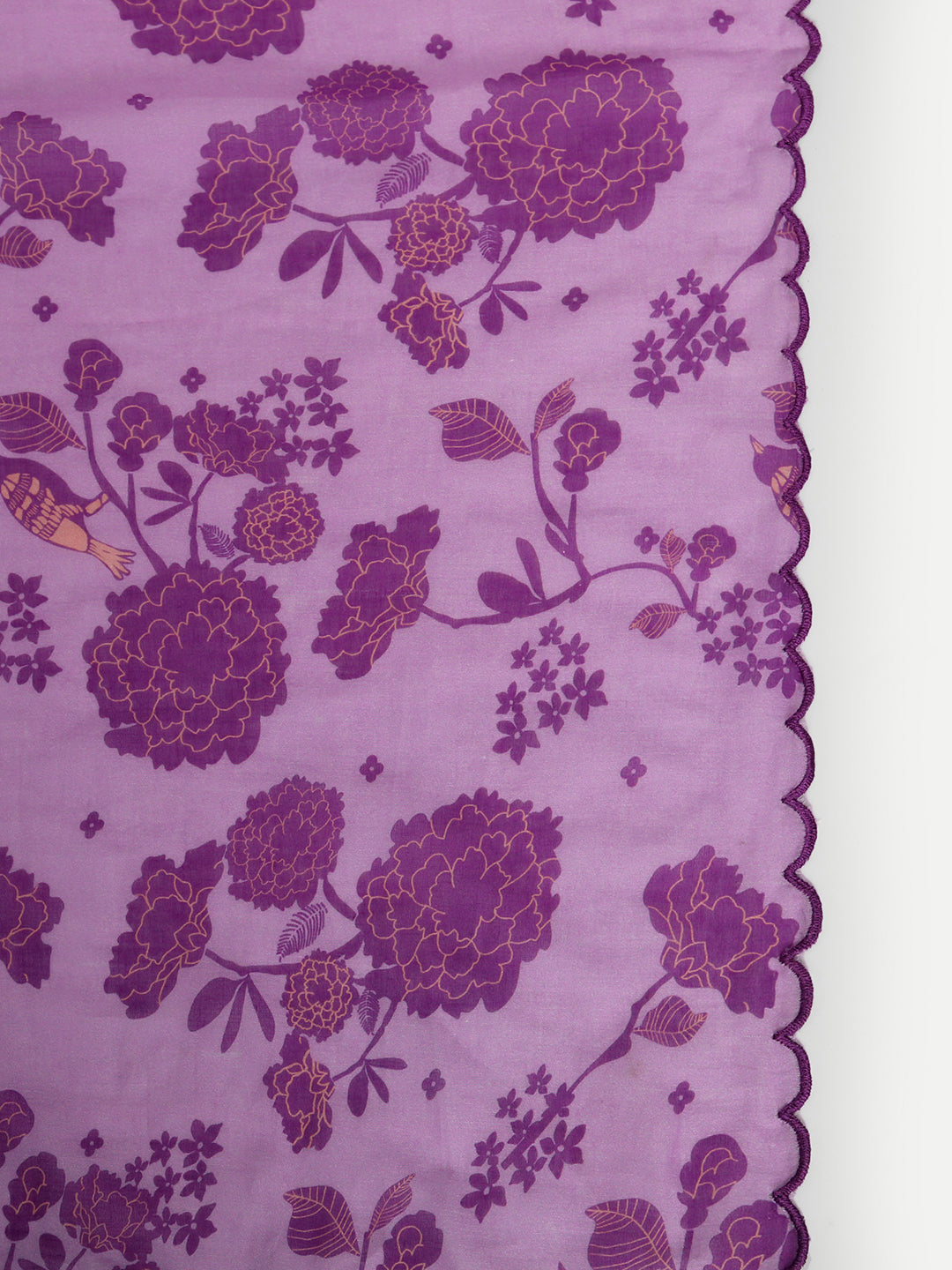 Purple Bird Print Pleated Kurta Set