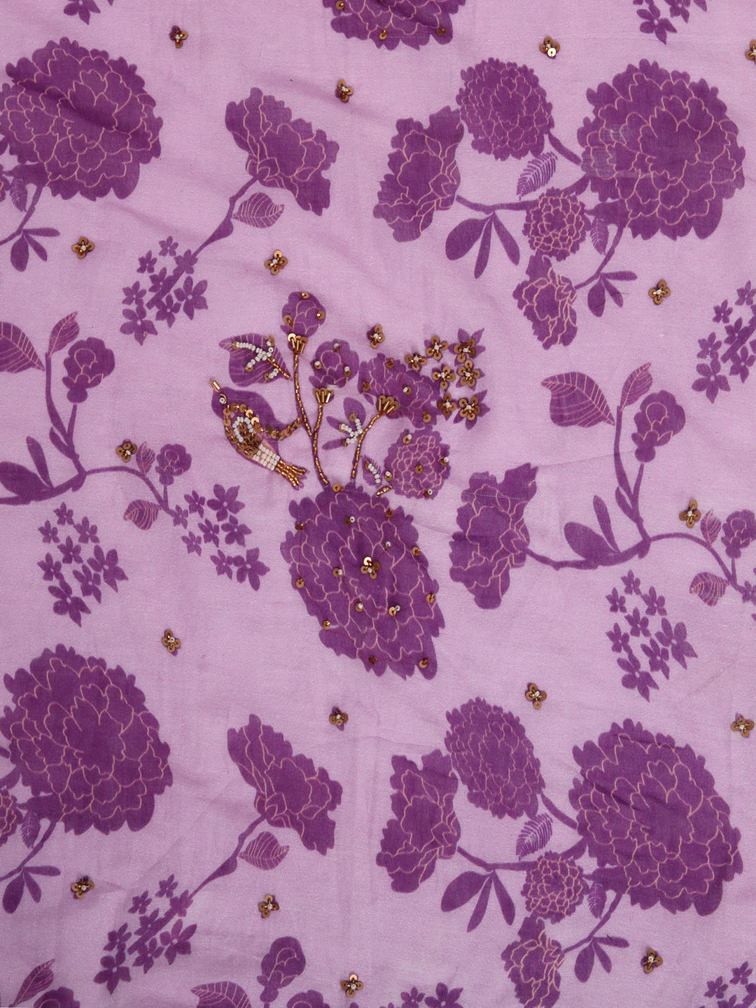 Purple Bird Print Plazoo Saree And Blouse
