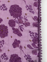 Purple Bird Print Lehenga With Blouse And Dupatta