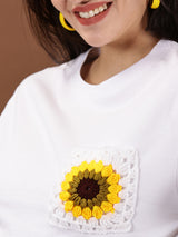 Sunflower Crochet Pocket T-shirt