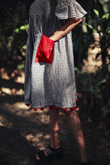 Black Checks Pom Pom Dress