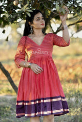 Peach Stripes Belt Dress