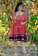 Peach Stripes Belt Dress