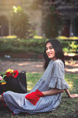 Black Checks Pom Pom Dress
