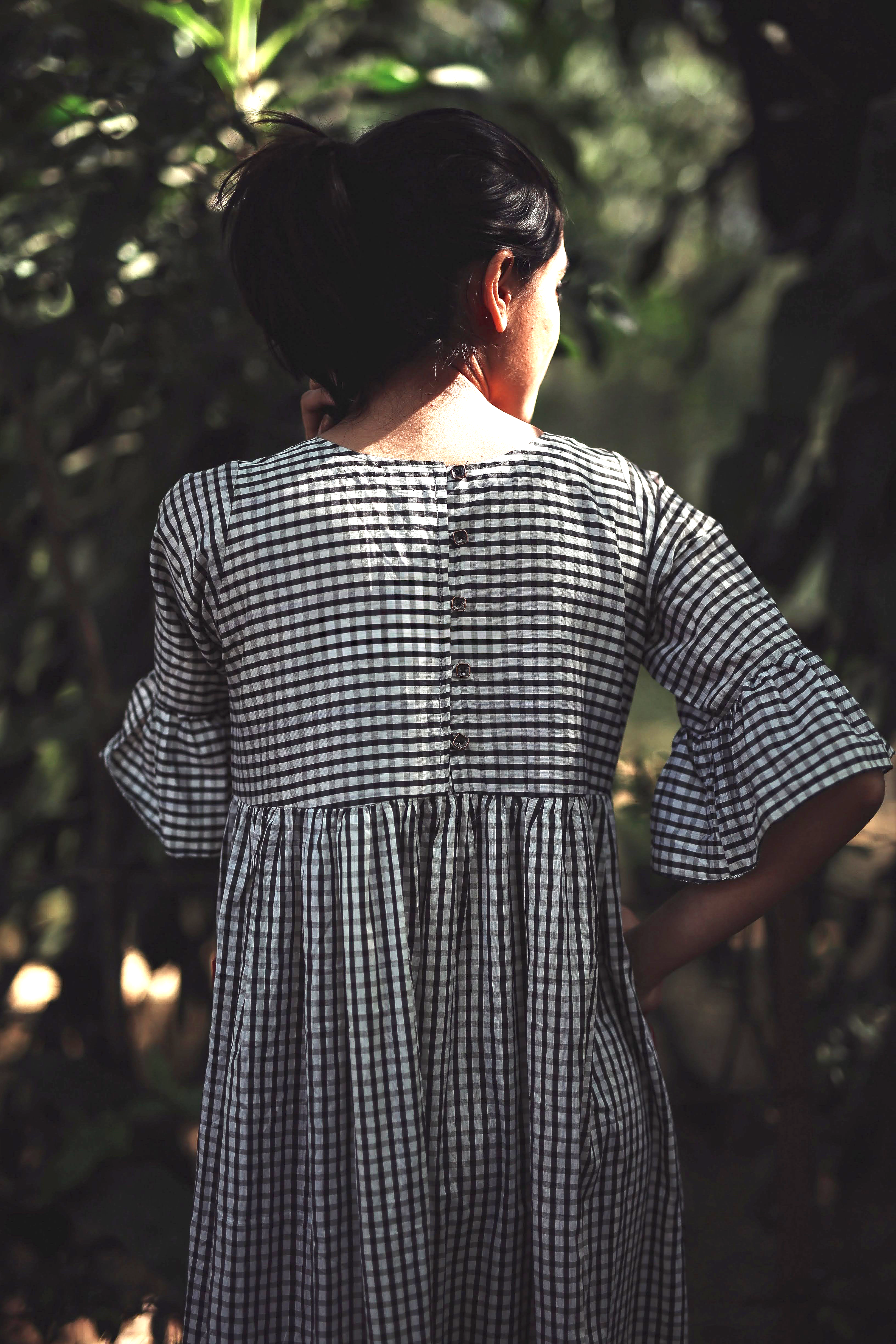 Black Checks Pom Pom Dress