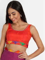 Orange Embroidered Silk Blouse