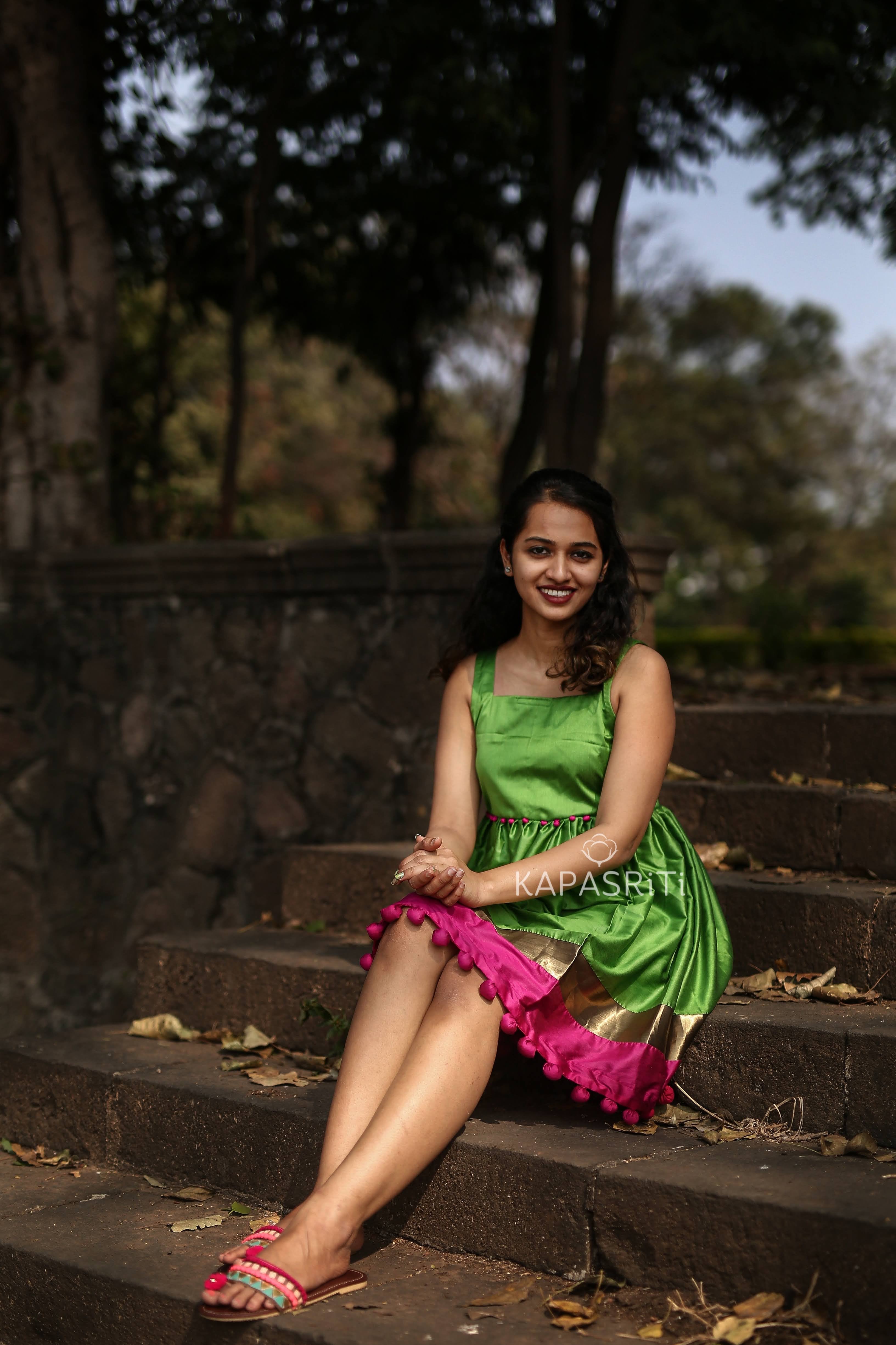 Parrot Green Pompom Dress