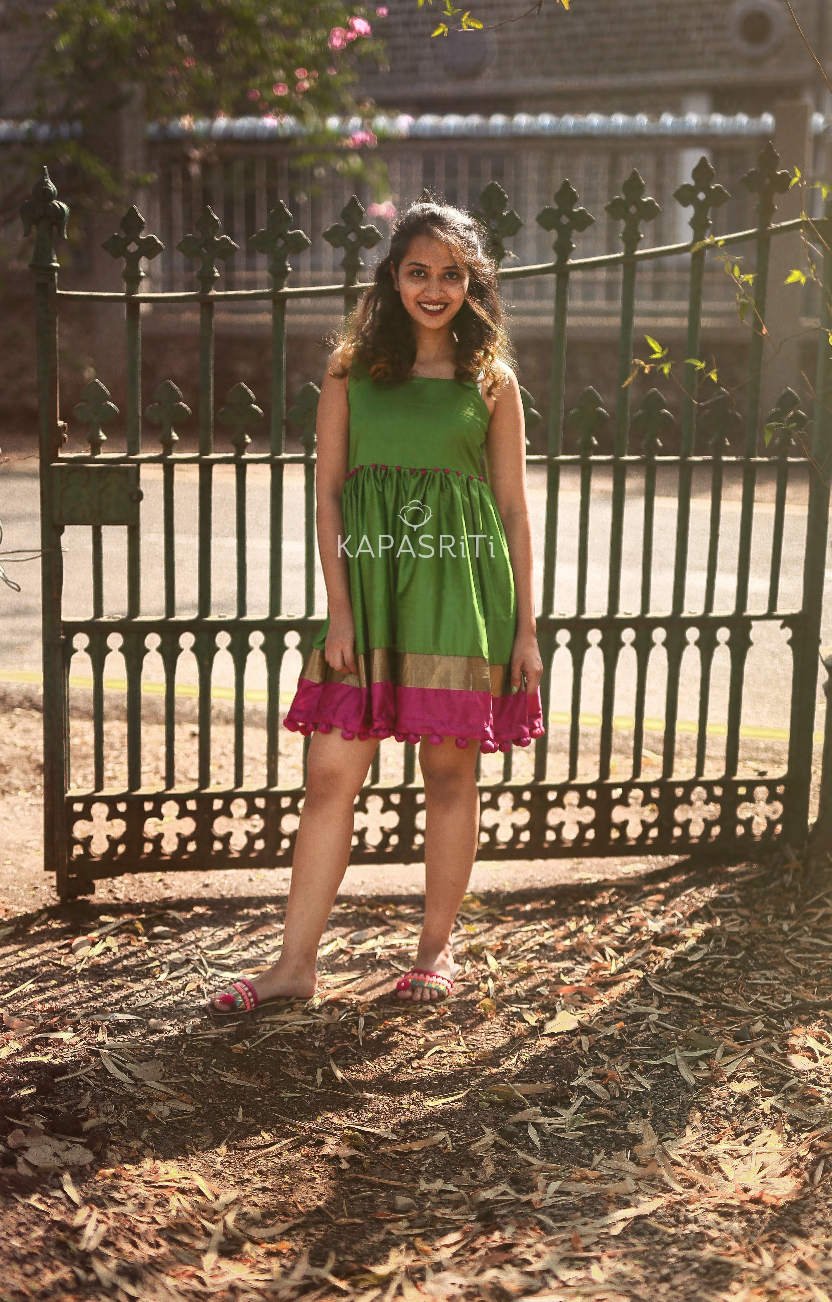 Parrot Green Pompom Dress