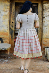 Beige Red Pompom Dress