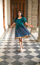 Puff Sleeves Pompom Dress